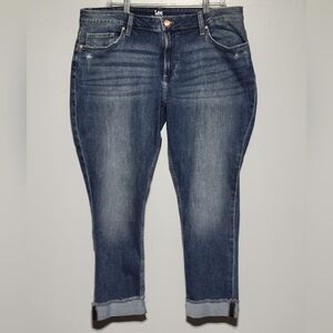 Lee Rider's Destressed Rolled Raw Cuffed Blue Womens Jeans Sz 18 M